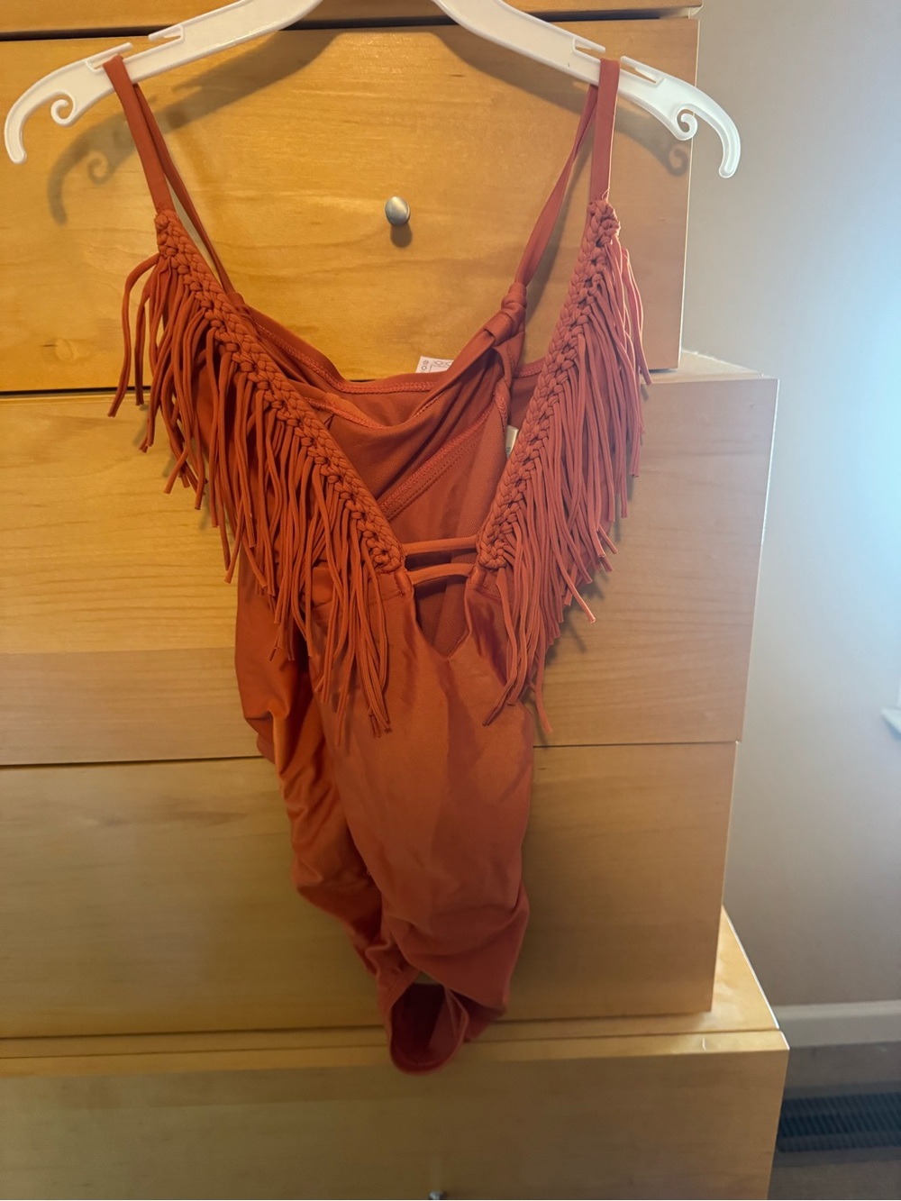 Fringe One-Piece Swimsuit in Rust